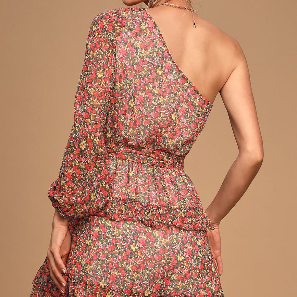 One-Shoulder Ruffles Mini Dress - Picture 2 of 4